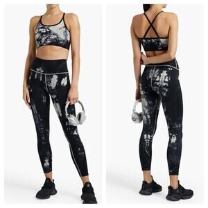 NEW Good American Leggings Womens 5/6- US 2X 3X Black Tie Dye Seamless Stretch